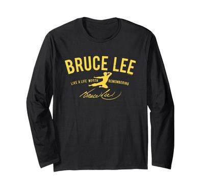 Bruce Lee Yellow Live A Life Worth Remembering Long Sleeve T-Shirt