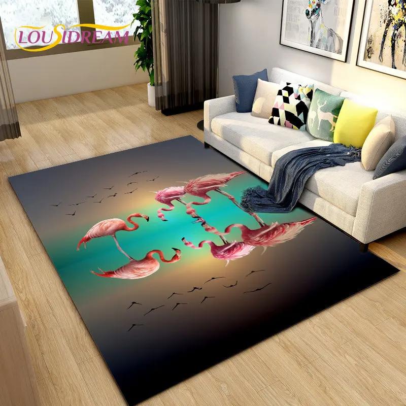 Tapete criativo nórdico 3D Flamingo Bird Area, tapete para sala de estar, quarto, sofá, cozinha, banheiro, capacho, tapete antiderrapante