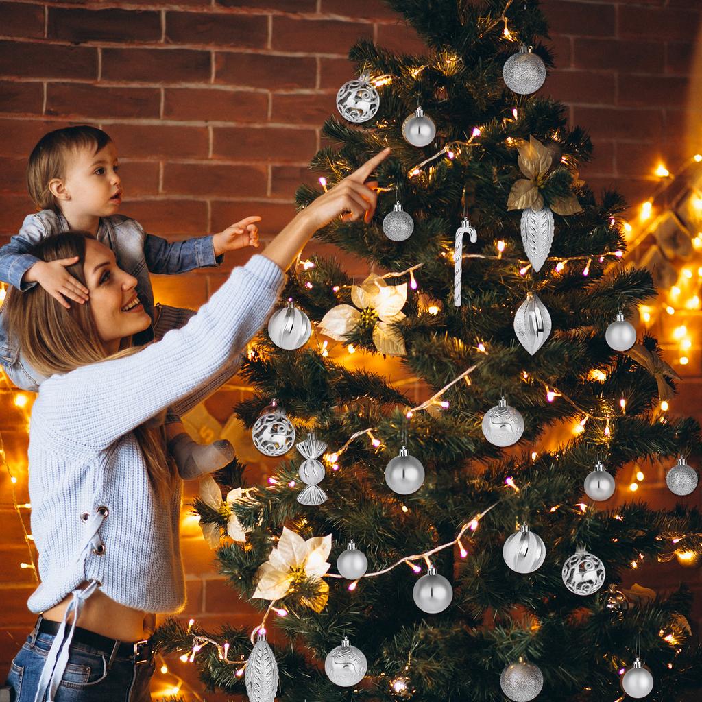 36 Pcs Christmas Candy Cane Ornament Christmas Tree Hanging Decorations With Rope Shatterproof Tree Ornament (Silver)