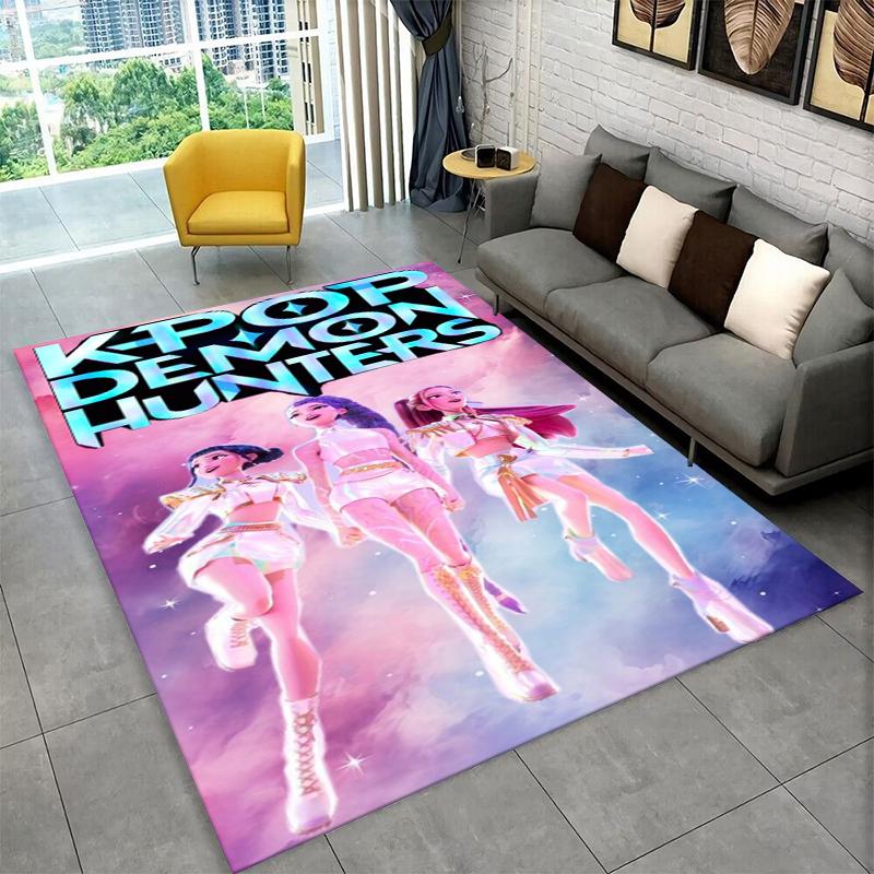 Tappeto Cartoon Gruppo Demon Hunter Rumi Mira Zoey Kpop per Stanza dei Giochi Camera da Letto Soggiorno Divano Arredamento Casa, Tappeto Area Antiscivolo