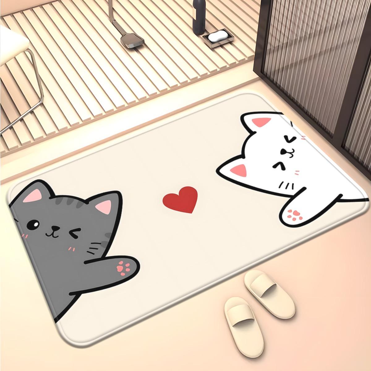 

1pc Cute Two Cats with Heart Doormat Non-Slip Absorbent Microfiber Rug for Bedroom Living Room Entryway Outdoor 40x60cm