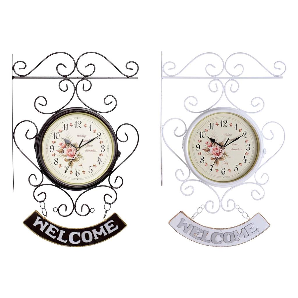 Antique Double Sided Wall Clock Double Faced Art Clock Iron Metal Creative Classic for Office Outdoor Garden Study Decoration