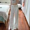 Modische Bequeme Peplum Weiße Jeans Damen Jährlich Hohe Taille Locker Schleppend Drapierte Weitbeinige Hosen Jeans für Damen Lange Denimhosen