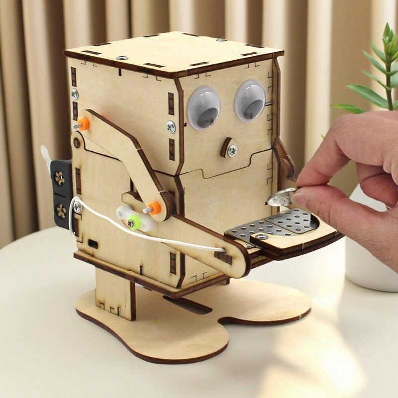 Diy Robot Coin Eating Wooden Model Teaching Project Children'S Science Experiment Education Toy Wooden Assembly Kit