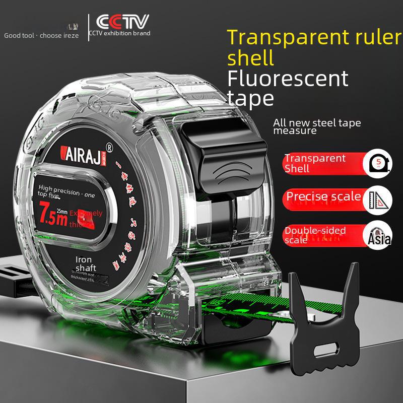 High-Precision 5m/10m Double-Sided Fluorescent Tape Measure - Wear-Resistant, Hardened Steel Ruler for Household Use