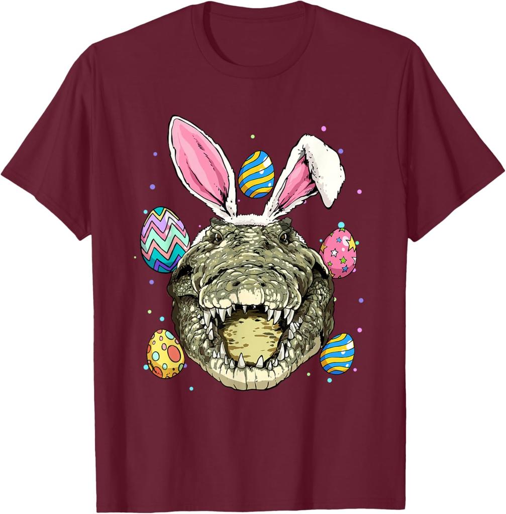 Easter Bunny Alligator Head Graphic Tee Funny Crocodile Lover Men's Short Sleeve T-Shirt