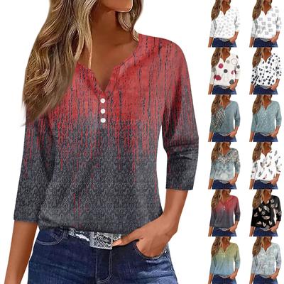 Damska koszulka T-shirt z nadrukiem Rękaw 3/4 Codzienny Weekend Moda Podstawowy Dekolt w kształcie litery V Regularny top