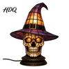 Halloween Room Decor Witch Hat Lamp Stained LED Light Table Lamp with Warm Glow Gothic Reading Nook Night Light for Bedroom Mantel Bookshelf