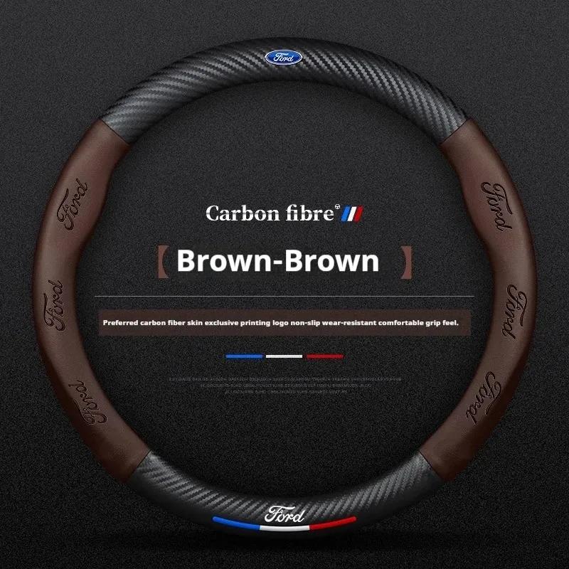 For Ford Mondeo Focus Raptor Puma Edge Explorer Ecosport Ranger F150 Fiesta Kuga Car Carbon fiber Anti-slip Steering Wheel Cover LW5