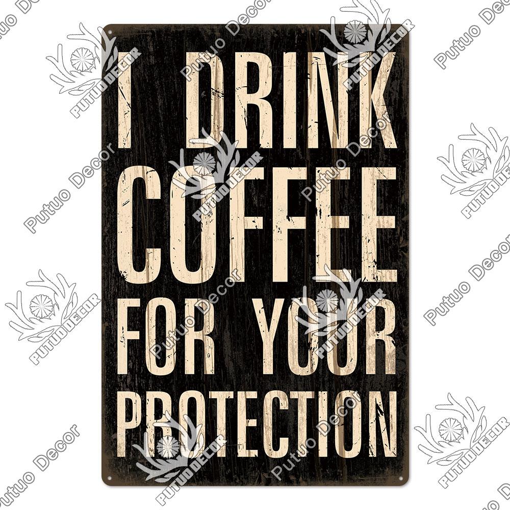 Putuo Decor Coffee Tin Sign Vintage Plaque Metal Plates Shabby Chic Wall Art Poster for Cafe Bar Living Room Home Man Cave Decor