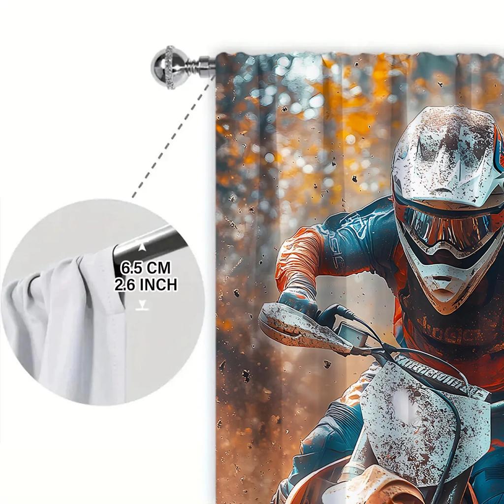 Artistic Panels Motorcycle Rider Printed Curtain Home Decoration Curtains All Season Decorative Polyester