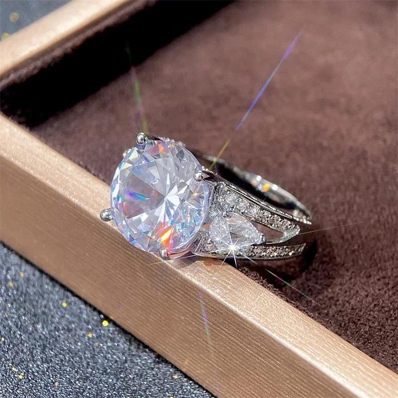 12MM Cubic Zirconia Crystal Rings for Women Luxury Wedding Accessories Silver Color Proposal  Gift Fashion Jewelry