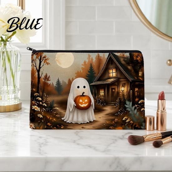 Makeup Storage Bag Halloween Bag Scratch Resistant Durable Canvas Cute Printed Zipper Toiletry Pouch for Cosmetics And Stationery Washable Cosmetic