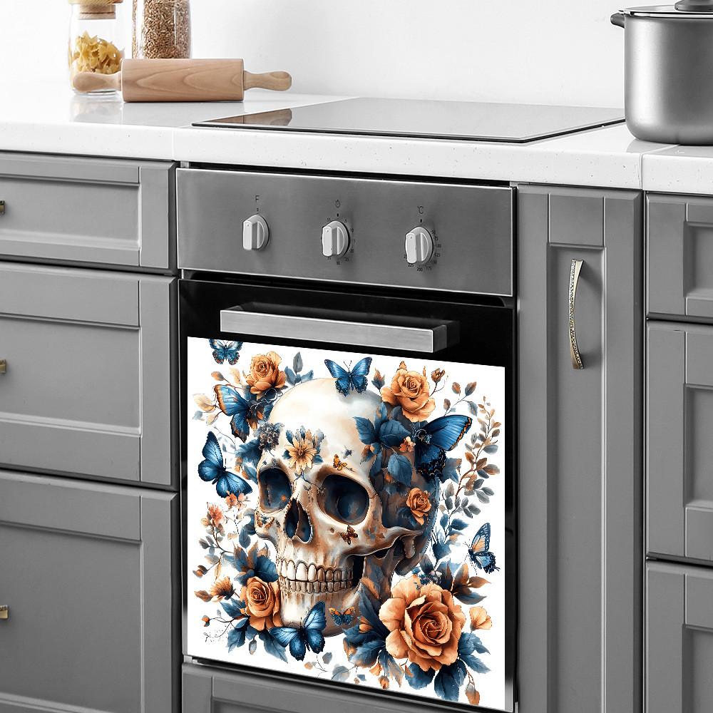 Smiling Skull Halloween With Flower Butterfly Stickers For Lounge Decor Area
