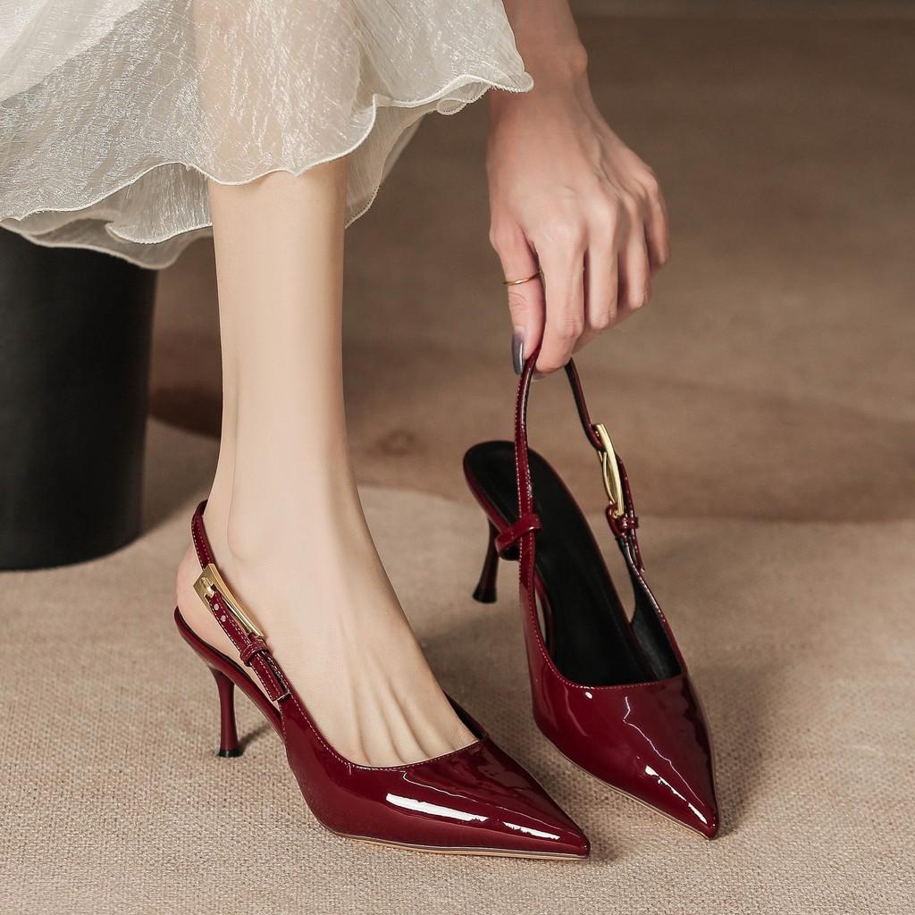 High Heel Womens Sandals With Metal Thin Heel Pointed Toe For Spring Style
