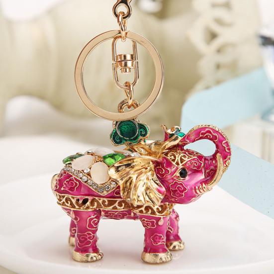 Rhinestone Elephant Keychain Vintage Animal Charm Key Ring Pendant Backpack Bag Purse Decoration Accessory Party Favors