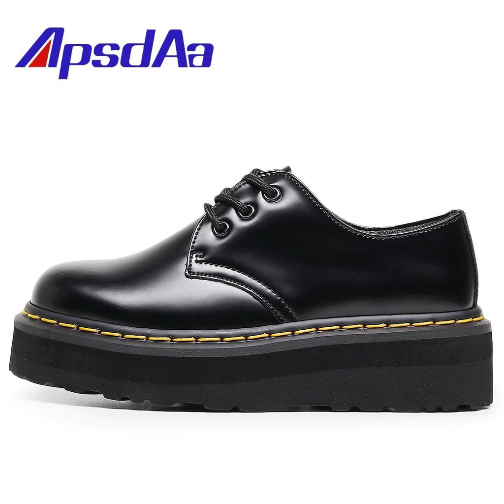 Thick-soled hole Martin shoes women's low-top, leather lightweight round head casual student muffin bottom small leather shoes