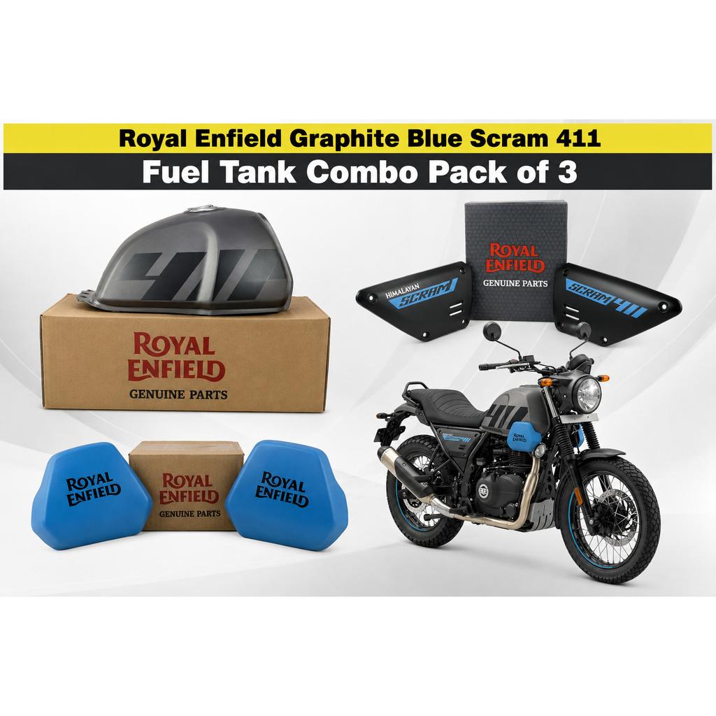 Royal Enfield Graphite Blue Scram 411 "Petrol Fuel Gas Tank Combo Pack of 3"