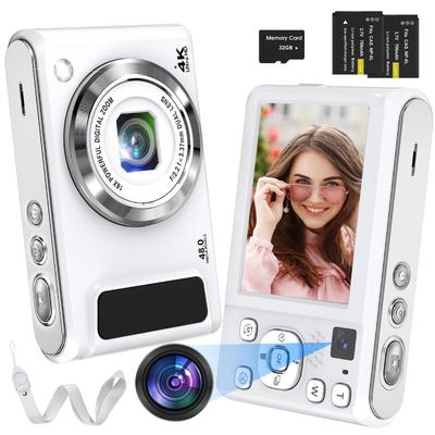 Bofypoo 4K Digitalkamera mit Dual 32GB Micro SD Lang 48MP UHD 4K 16x Digitalvideo Rück- und Frontkamera Kompakte Karte, Trageschlaufe, Aufnahme, Zoom, 2,8-Zoll