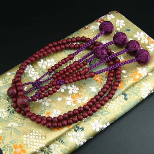 Myorenka Soka Gakkai Women's Prayer Beads, Purple Heart, 8-inch, Small Size, Purple, Natural Wood, Double-Strand Prayer Beads + Prayer Bead Bag Set, O