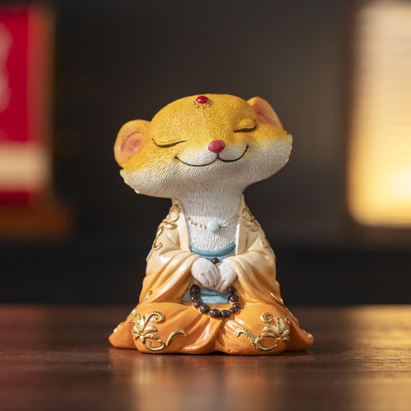 Tibetan Northeast Fox Yellow Immortal Figurine - Resin Zen Home Tea Table Decoration жёлтый