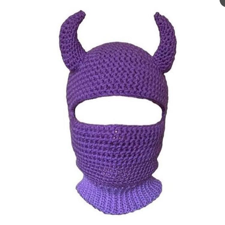 Y2K Style Crochet Halloween Party Cow Horn Parent-Child Ski Mask Hat