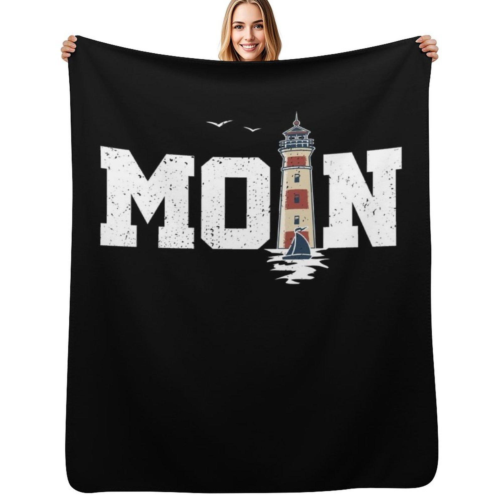 Hello North Sea lighthouse & seagulls North Germany sea beach Throw Blanket Multi Use Warm Blanket for Living Room Bedroom Size: 75*100cm, Weight: 230 GSM