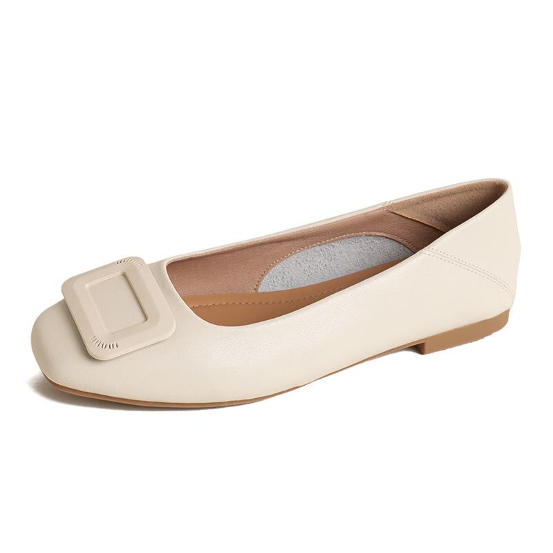 Women's Genuine Leather Slip-On Flats: Versatile, Low-Cut, Square Toe, Soft Sole, Plus Size 41-43, 2025 Collection.