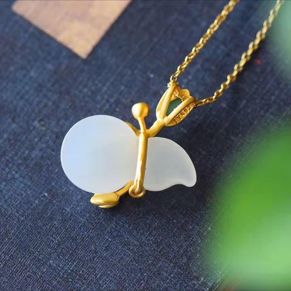 Chinese Wind Lotus Leaf Gourd Titanium Steel Necklace Female Lotus Fulu Safety Pendant Light Luxury Fashion Niche Collarbone Chain