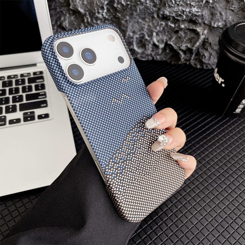 Carbon Fiber Kevlar Texture Phone Case for IPhone 17 Air 16 15 14 Plus 13 12 11 Pro Max Hard Plastic Half Pack Protective Cover