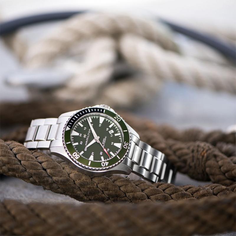 Hamilton Seria Khaki Navy Mișcare Mecanică Automată Ceas Sportiv Verde pentru Scufundări Bărbați Ceasuri Oțel H82375161
