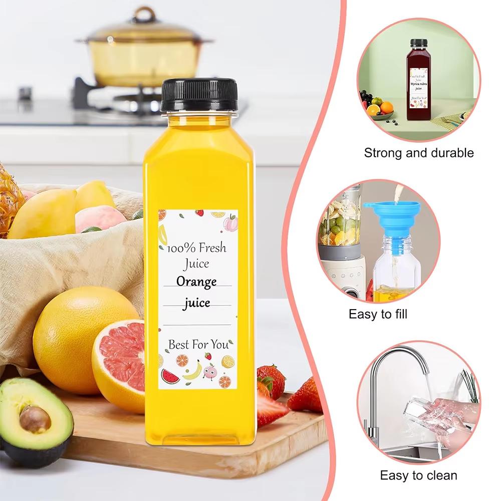 500ML Reusable Plastic Juice Bottles with Caps Camping Juice Containers with Tamper Proof Lids Black Clear Bottles JT469