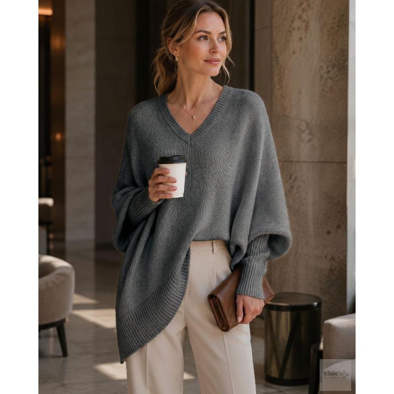 VEZFAA Damenmode, lässig, Herbst/Winter, einfarbig, bedruckt, langärmelig, V-Ausschnitt