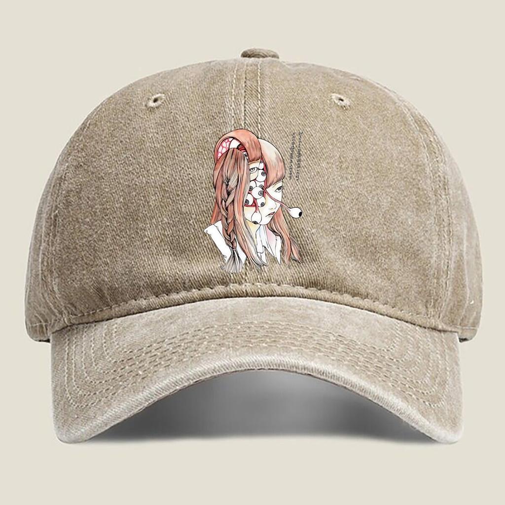 Surreal Girl with Eyes Illustration Fashion Washed Baseball Cap Hat Outdoor Activities