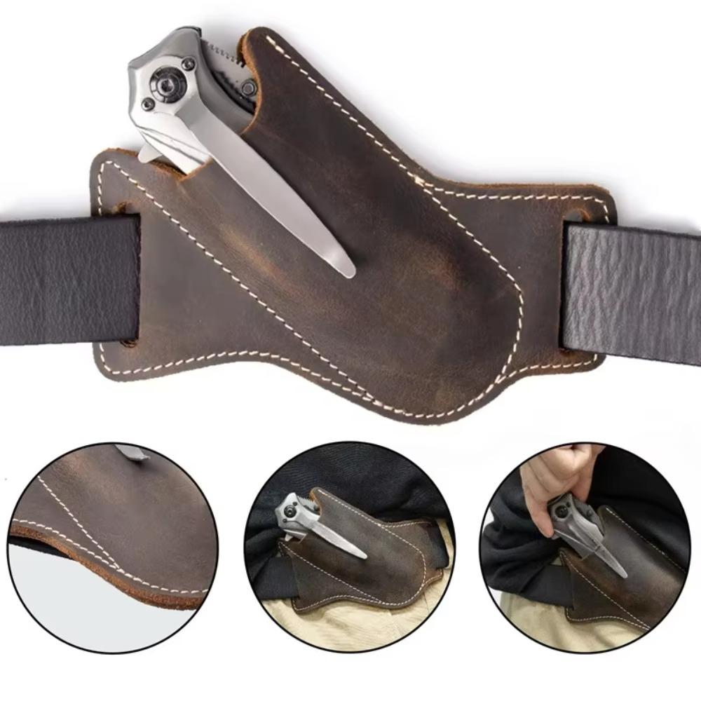 Premium Rugged Leather Knife Sheath EDC Belt Clip Holder Secure Fit Anti-Scratch Folding Knife Carrying Case Outdoor Gear