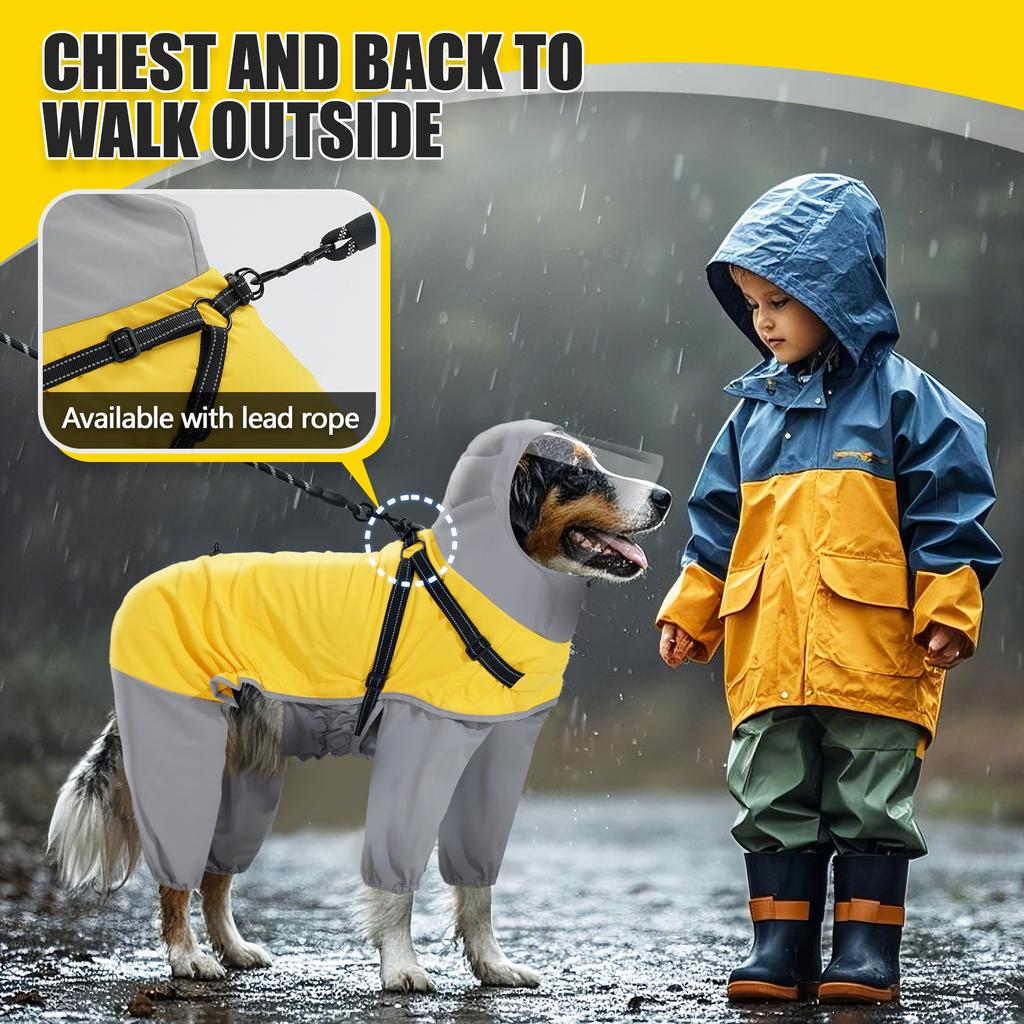 Dog Raincoat, Waterproof Dog Rain Coats for Large Dogs, Lightweight Rain Jacket, Adjustable 1 Legs Pet Poncho with Hood