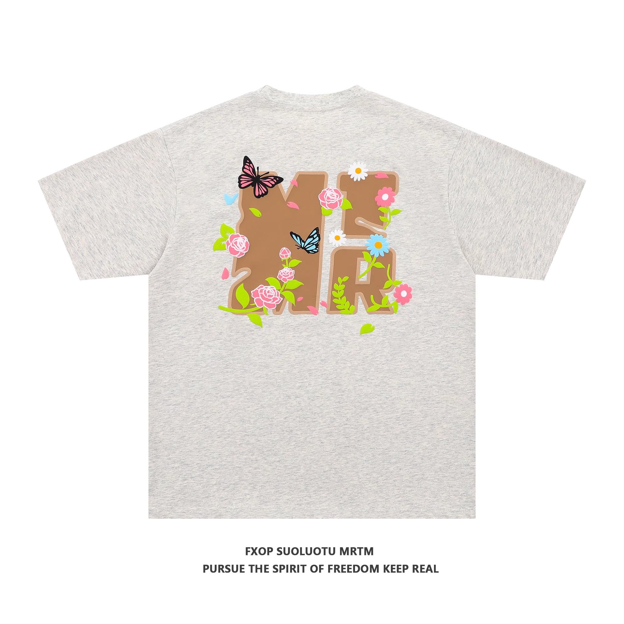 Футболка с короткими рукавами American Retro High Street мужская футболка высокого качества Ruan Shuai Oumei модная брендовая пара M светло-серый 1424₽