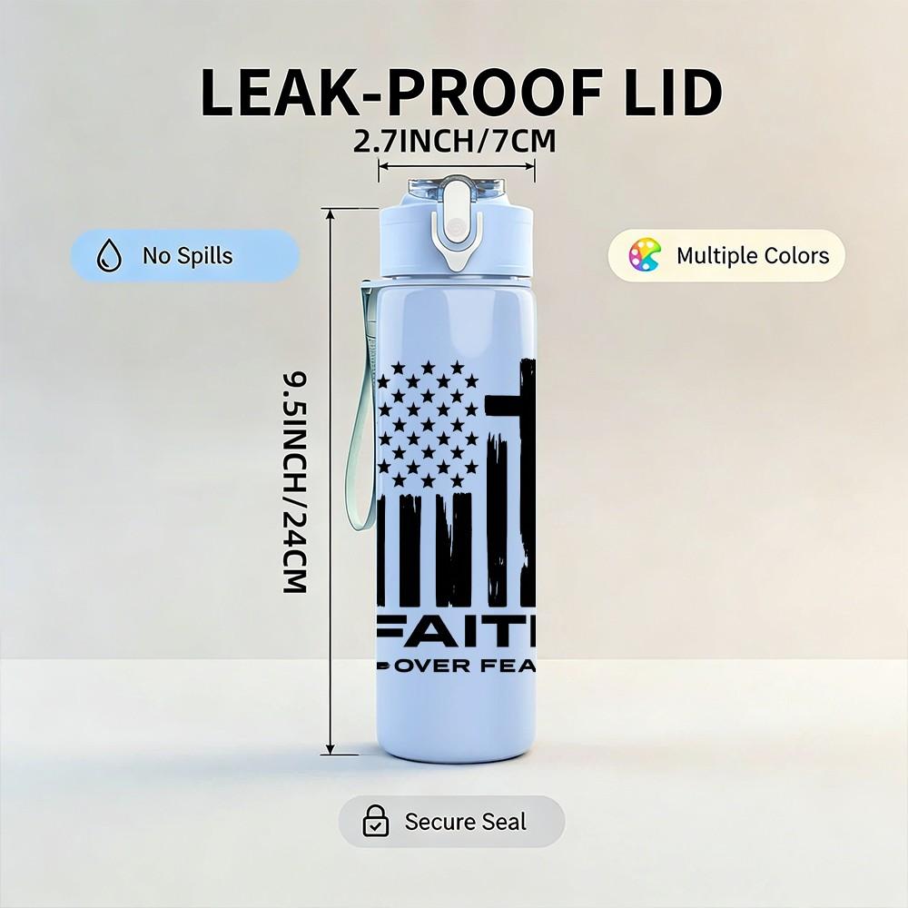 1PC Faith Cross Flag Print 750ml Color Plastic Sports Water Bottle Leakproof Flip Straw Lid Suitable for Sports Office Home Use