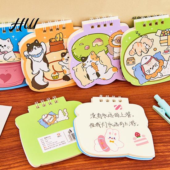 Thickened Inner Pages Journal Cat Mini Spiral Notebooks 3.6 X 3.8 Inch Top-Wire Bound Memo Pads, Travel Notebook Cartoon 50 Notepads, Kawaii