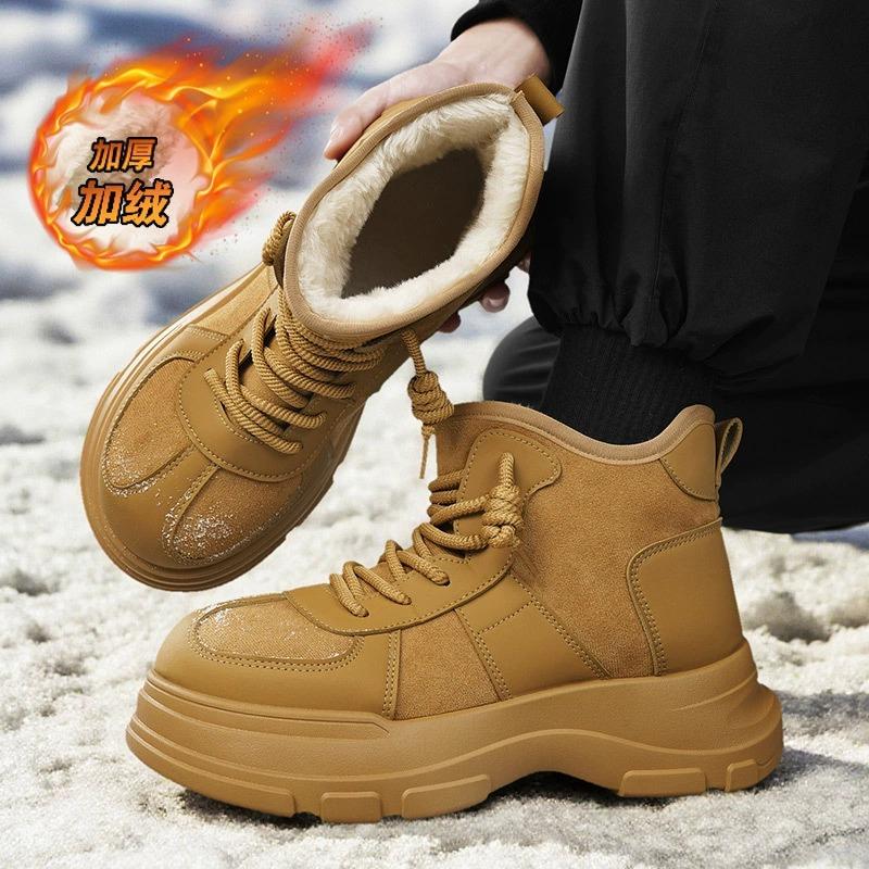 Winter Mens Platform Snow Boots Fashion Thick-Soled Fleece-Lined Cotton Shoes For Men Comfort Warm Cotton High-Top Boots For Men