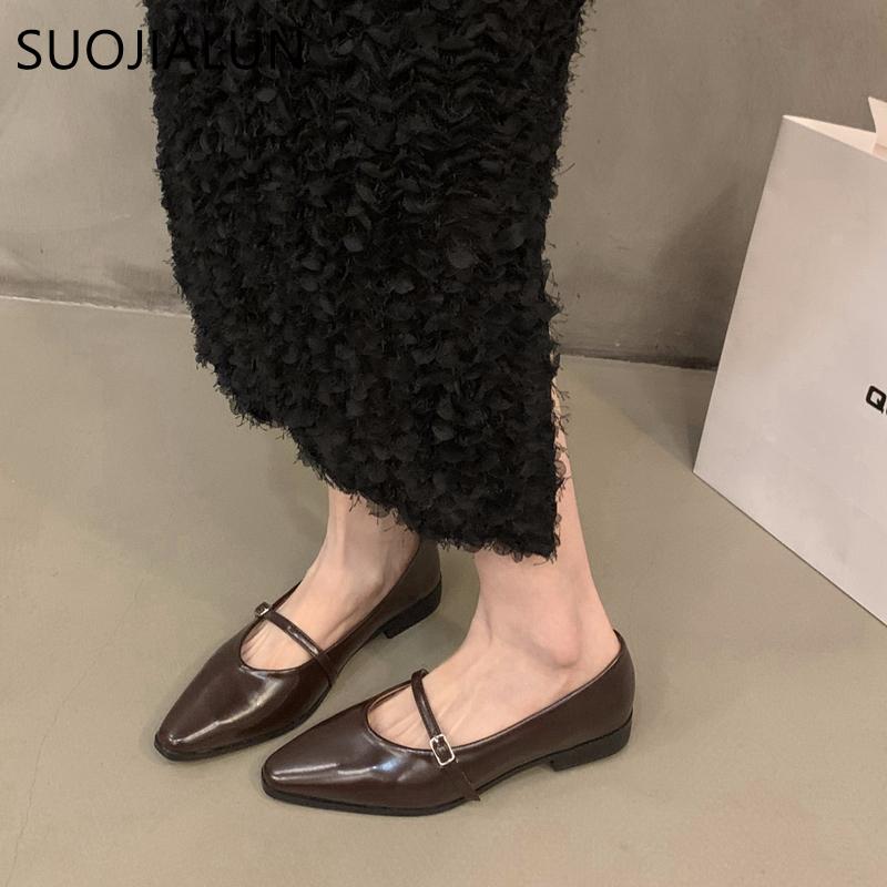Fashion SUOJIALUN 2025 Autumn Women Flat Shoes Fashion Pointed Toe Shallow Slip On Ladies Elegant Csual Ballet Shoes Dress Laofer Shoes