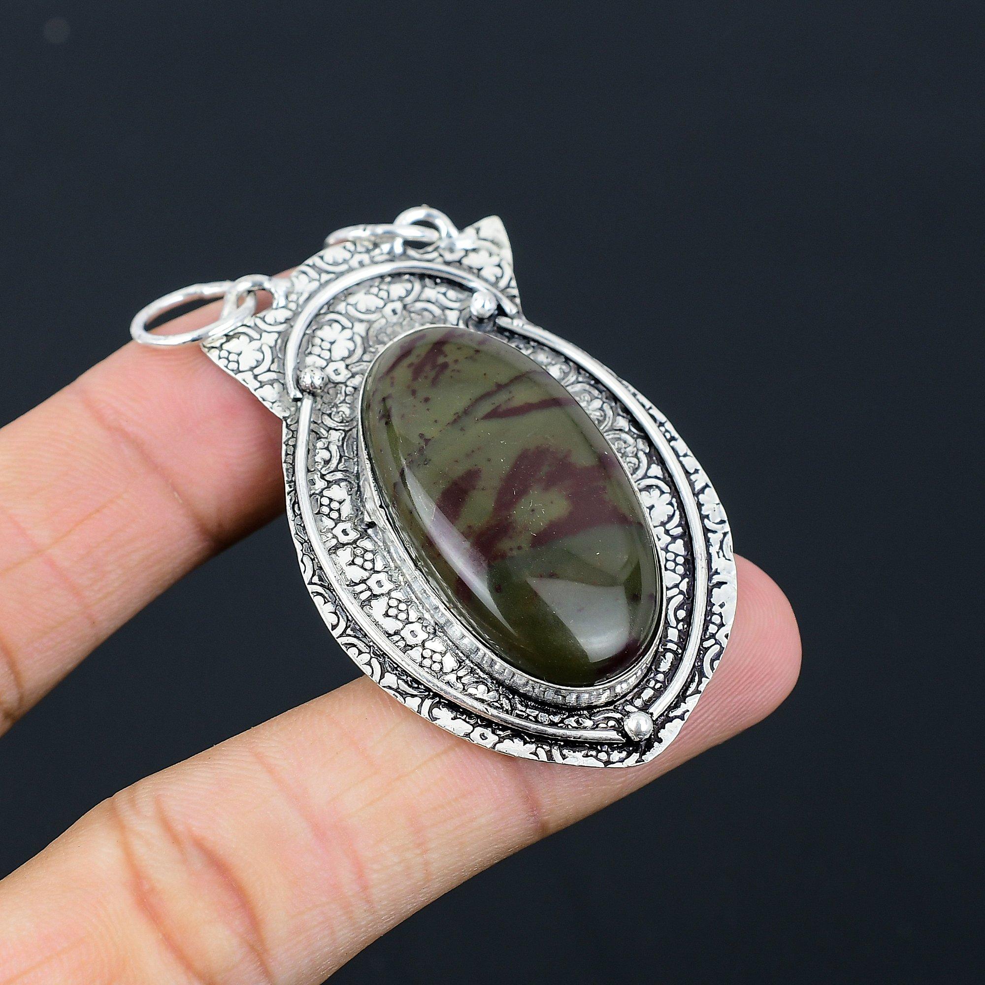 

Daughters Day Deal Oval Dragon Jasper Stone 925 Sterling Silver Pendant Jewelry