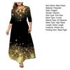A Line High Waist Maxi Dress Printing Sleeve Loose Hem Hollow Out Gown 44989