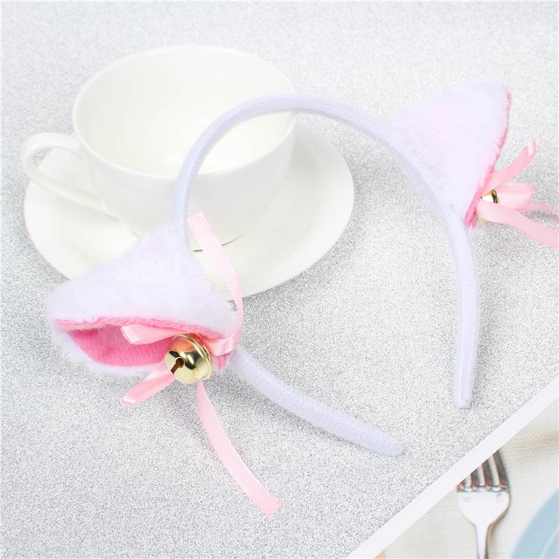 Cute Cat Fox Ears Headband Bell Bow Cosplay Halloween Party Fancy Costume Hair Accessories for Girls