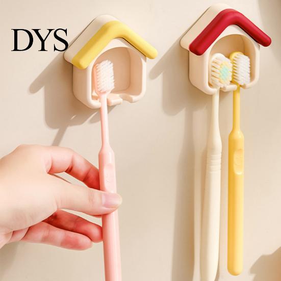 Household Toothbrush Storage Cartoon House Holder, Wall Mounted Bathroom Organizer, Suspended Soft Card Slot Holder Drainage Drying Rack for Electric