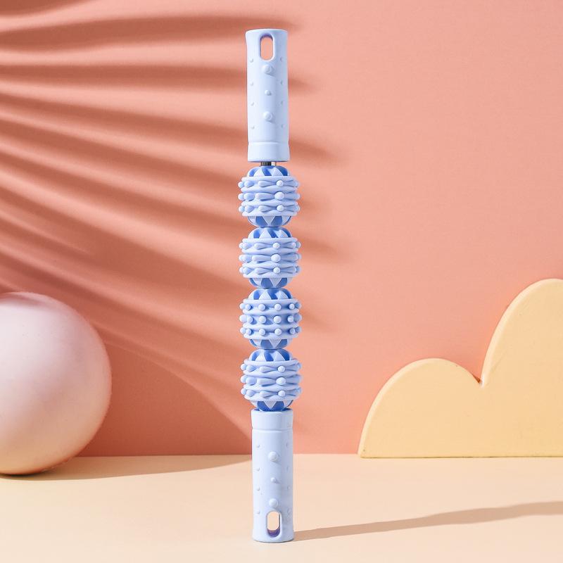 4 Ball Massage Stick Roller for Calf Muscle Cervical Neck Shoulder Back Relaxer Yoga Wolf Teeth Muscles Relaxation Fitness