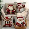 Christmas Pillowcase, Cute Cartoon Imitation Embroidery Linen Print Sofa Pillow Cover, Festival Decoration, Festival Gift (Pillow Insert Not Included)