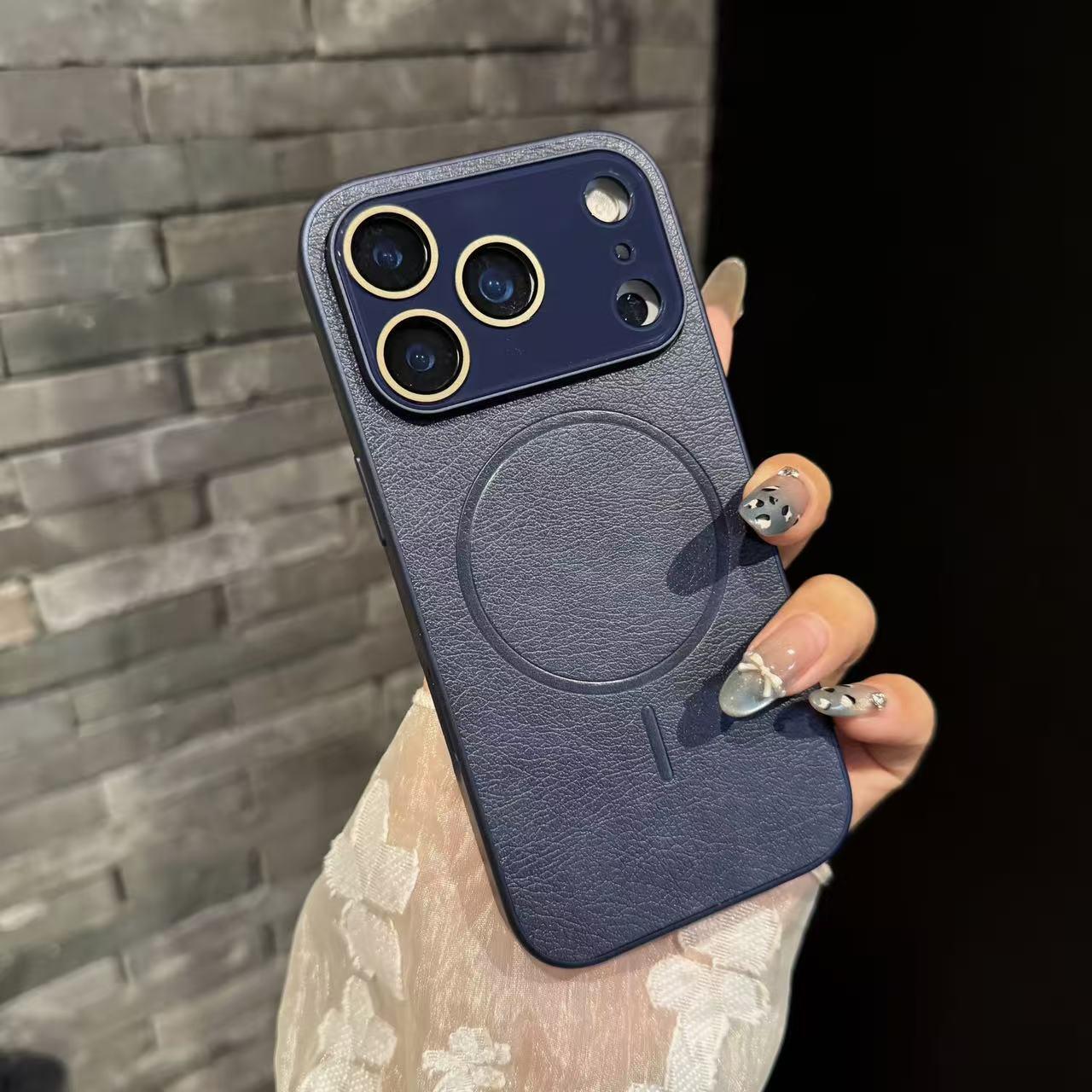 

Luxury Leather Texture Magnetic Phone Case for iPhone 17 Pro Max and iPhone 16 iPhone 15 синий
