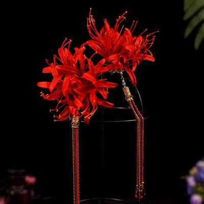 Hairpin Ancient Chinese Hanfu Inspired Simulated Flower Hairpin with Tassel Design Thick Curly Hair Wedding Accessory
