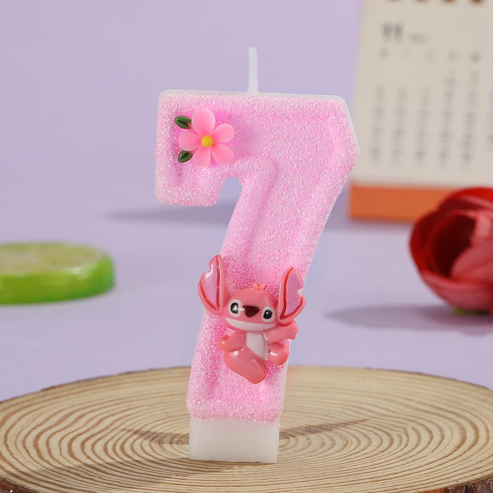 Cartoon Flower Number Candles - Pink Birthday Cake Decorations
